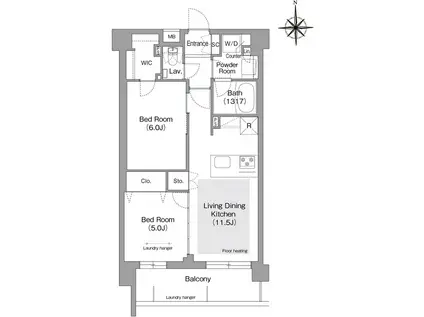 コンフォリア・リヴ文京護国寺(2LDK/B1階)の間取り写真