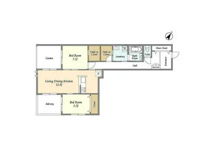 エスパシオ六条(2LDK/2階)の間取り写真