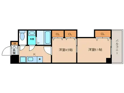 セントラル南船場(2K/14階)の間取り写真