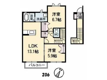 グランマスト田島C棟(2LDK/2階)の間取り写真