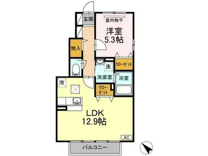 エスポワールB棟(1LDK/1階)の間取り写真