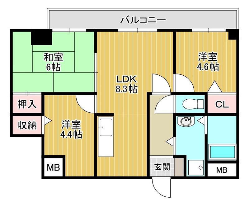 パイン北野田(3LDK/3階)の間取り写真