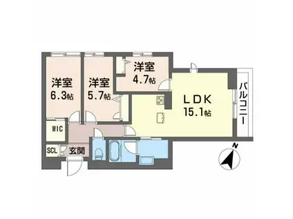 グランフィールド原町(3LDK/3階)の間取り写真