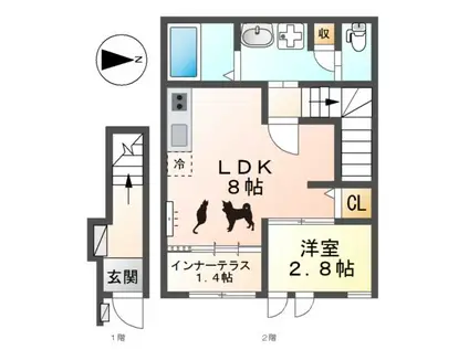 ウエストウイングIV(1LDK/2階)の間取り写真