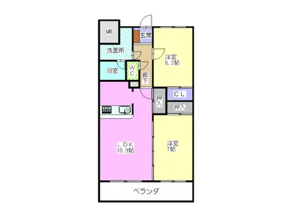 グランディール中京(2LDK/6階)の間取り写真