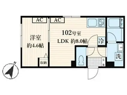 ALATO菊川(1LDK/1階)の間取り写真