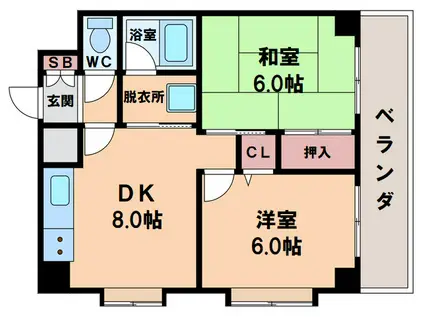 ライオンズシティ難波南第2(2DK/11階)の間取り写真