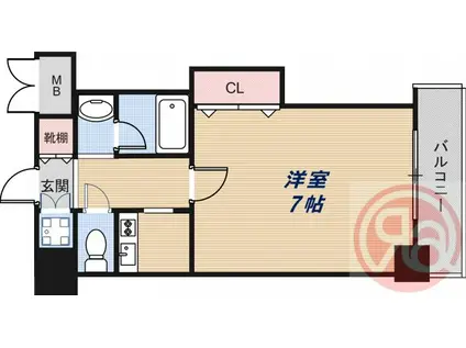 ブリリアン夕陽丘(1K/6階)の間取り写真