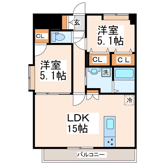 SQUARE新町(2LDK/11階)の間取り写真