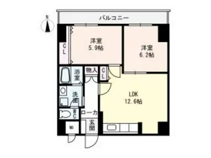 レモンシャトー(2LDK/9階)の間取り写真