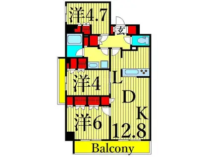 HF東尾久レジデンス(3LDK/3階)の間取り写真