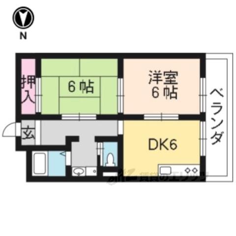 京阪京津線 四宮駅 徒歩13分 3階建 築51年(2DK/2階)の間取り写真