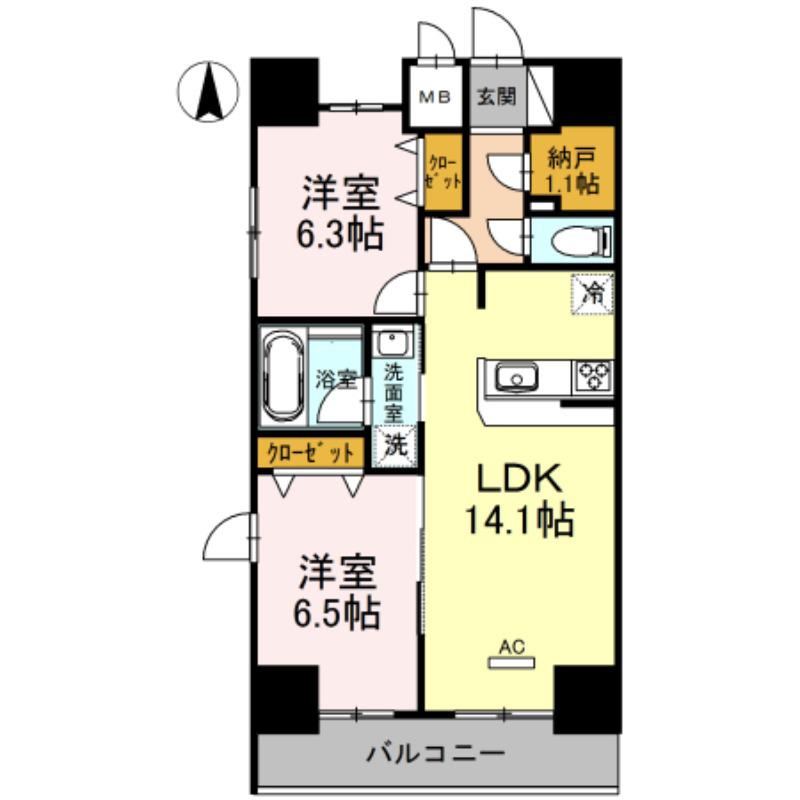 ロージェ泉中央(2LDK/10階)の間取り写真