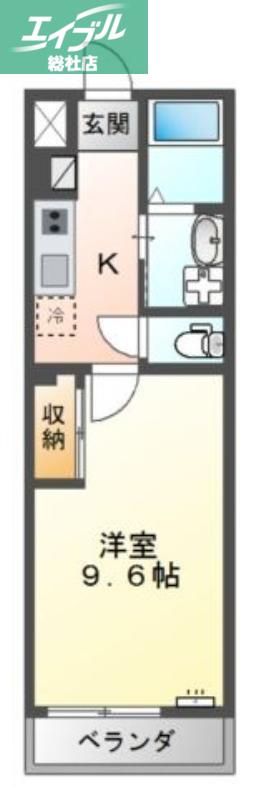 シェルル中畝(1K/2階)の間取り写真
