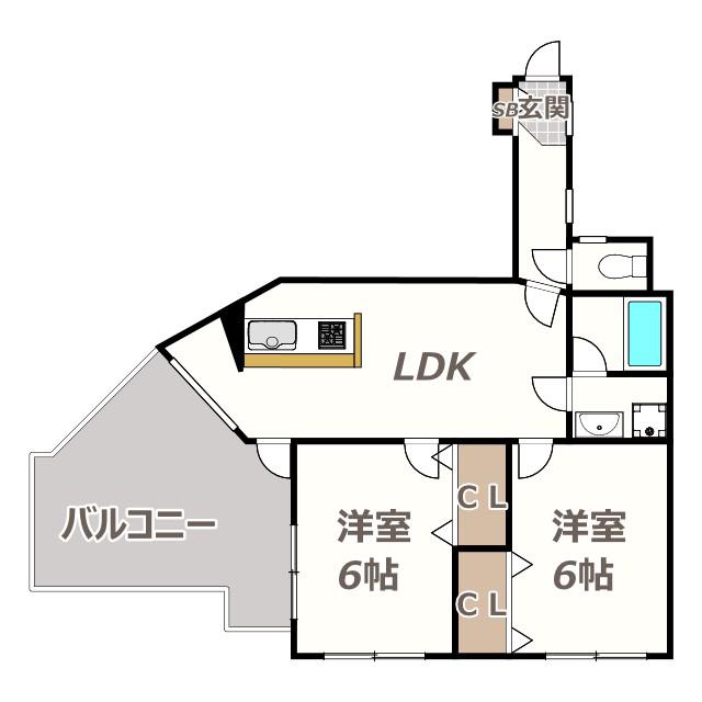 パレーシャル34(2DK/2階)の間取り写真