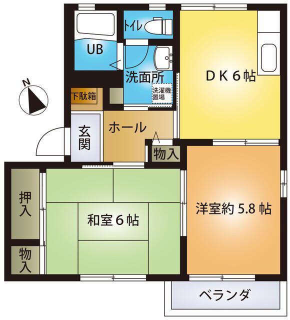 ソレアード花の木B棟(2DK/2階)の間取り写真