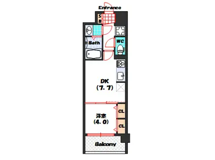 グランカーサ難波元町(1DK/2階)の間取り写真
