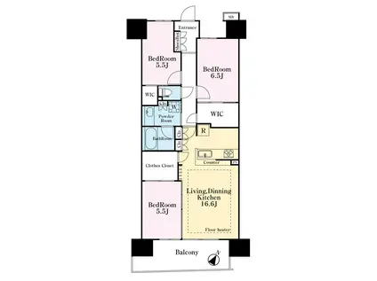 つくばグランヴィラ カームヴィラ(3SLDK/2階)の間取り写真