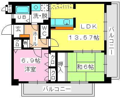 オークス(2LDK/3階)の間取り写真