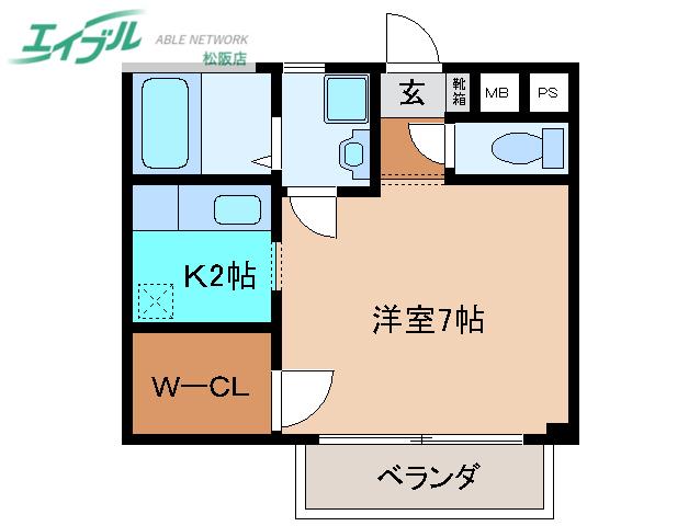 エスポワールII(1K/2階)の間取り写真