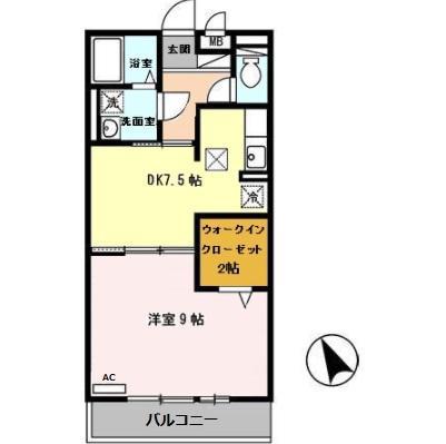 セジュール亀山B棟(1DK/1階)の間取り写真