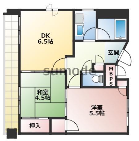 光栄ハイツ千里丘(2DK/1階)の間取り写真