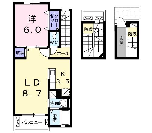 エレガンシアII(1LDK/3階)の間取り写真