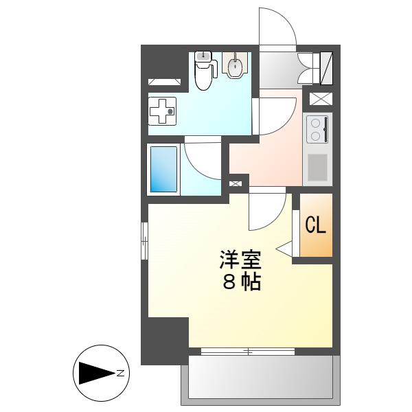 アクアヒルズ(1K/4階)の間取り写真