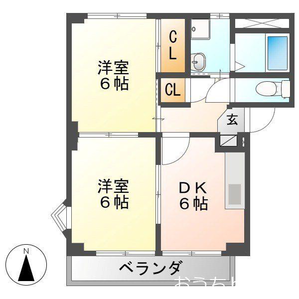 サン・フロンティアII(2DK/2階)の間取り写真