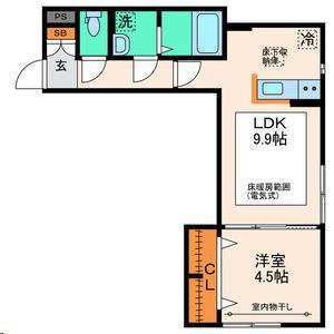 パセオプラシード泉中央(1LDK/1階)の間取り写真