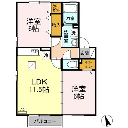 ウィルモア中里(2LDK/1階)の間取り写真