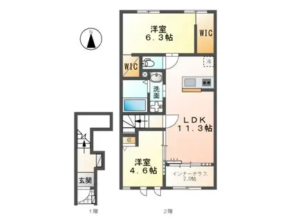 クリーク ヴェルデ(2LDK/2階)の間取り写真