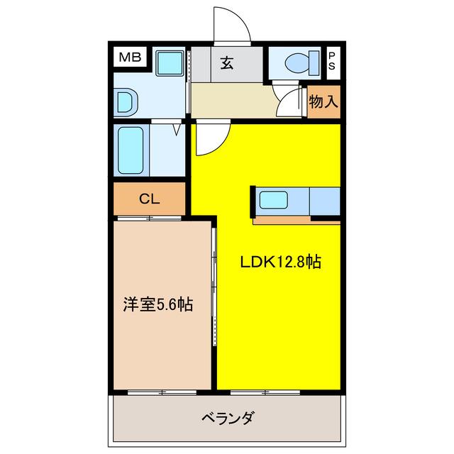 ヴァイスハイム 北棟(1LDK/2階)の間取り写真