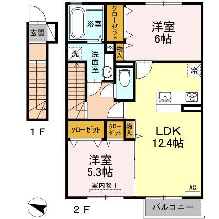 パイン コート(2LDK/2階)の間取り写真