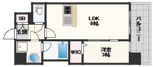 エスリードレジデンス玉造ザ・イースト(1LDK/9階)の間取り写真