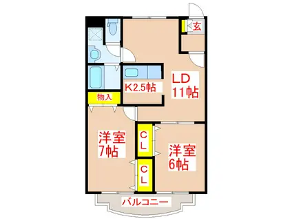 ガーデンプレイス錦江 (2LDK/2階)の間取り写真