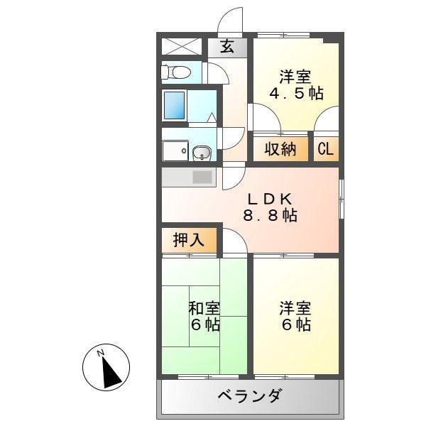 グリーンヒル(3LDK/4階)の間取り写真