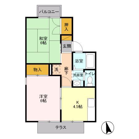 セジュール千木良 C(2K/1階)の間取り写真