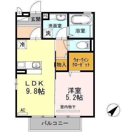 ボヌールサイ B棟(1LDK/2階)の間取り写真