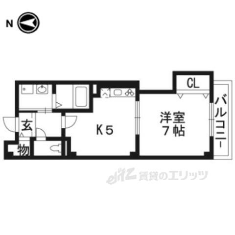 ボヌール(1DK/2階)の間取り写真
