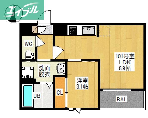 GRANDTIC 下伊福西町(1LDK/1階)の間取り写真