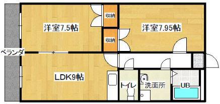 グランドヒル野中(2LDK/4階)の間取り写真