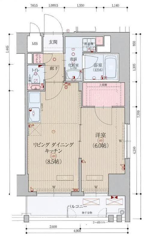 ベラジオ四条通(1LDK/6階)の間取り写真