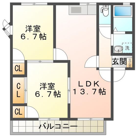 カーサ江島 D(2LDK/1階)の間取り写真