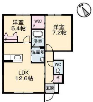 シャーメゾン水呑II(2LDK/1階)の間取り写真