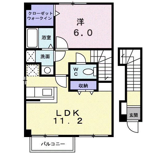 ウィッシュI(1LDK/2階)の間取り写真
