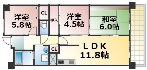 シャトレ緑橋(3LDK/7階)の間取り写真