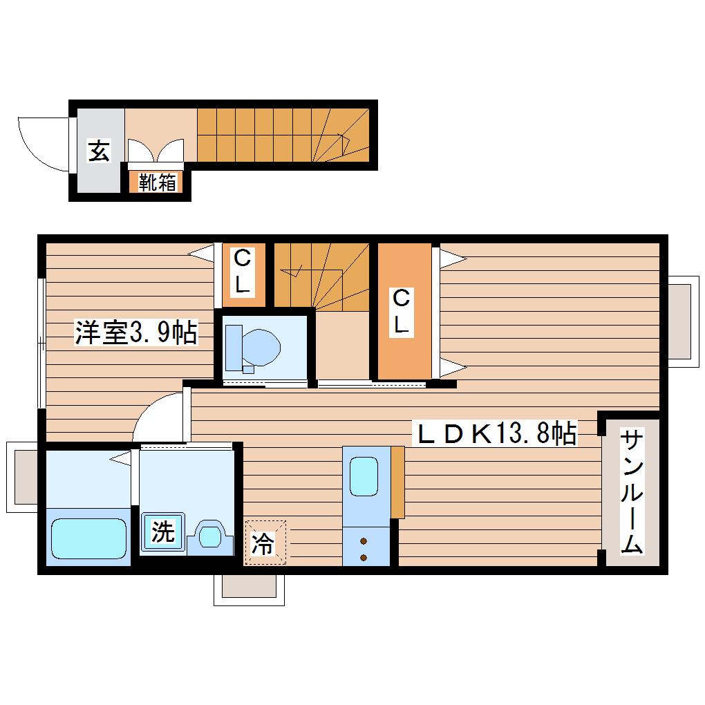 カーサ フェリーチェII(1LDK/2階)の間取り写真