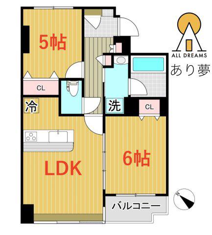オーベル横浜戸部本町(2LDK/6階)の間取り写真