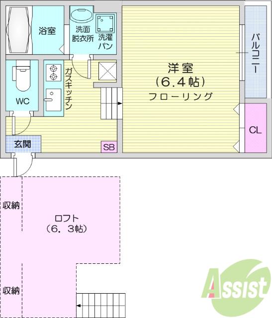 SKYコート(1K/1階)の間取り写真